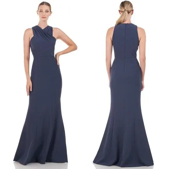 New! Kay Unger Talia Column Gown navy blue, women size 10 - Picture 1 of 16